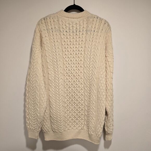 Vintage Orvis Cable Knit Sweater Mens L Cream Wool Fisherman Crew Neck Ireland - Picture 7 of 12